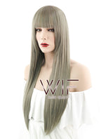 24" Straight Grey Mixed Dark Blonde Synthetic Wig PL486