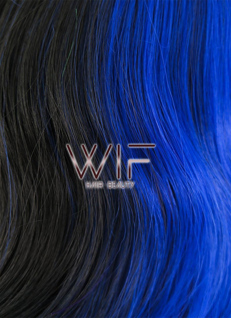 20" Wavy Blue Purple Pink Mixed Black Split Color Synthetic Wig PL491