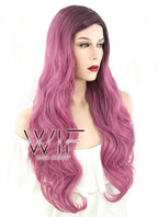 24" Wavy Pink With Dark Roots Synthetic Wig PL493
