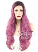 24" Wavy Pink With Dark Roots Synthetic Wig PL493