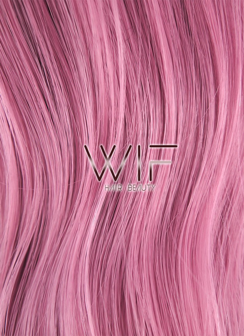 24" Wavy Pink With Dark Roots Synthetic Wig PL493