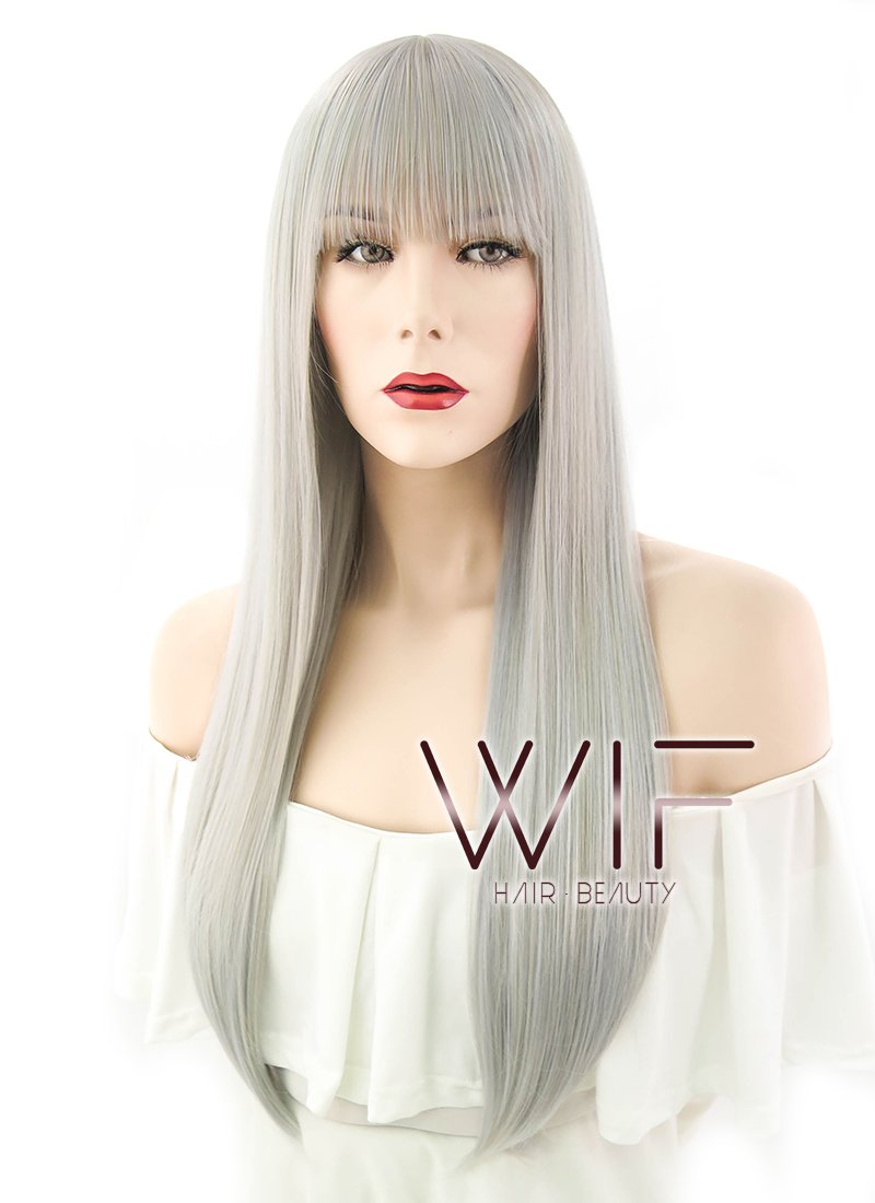 22" Straight Grey Mixed Blonde Synthetic Wig PL494