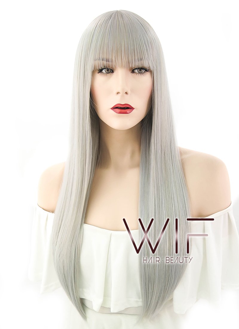 22" Straight Grey Mixed Blonde Synthetic Wig PL494