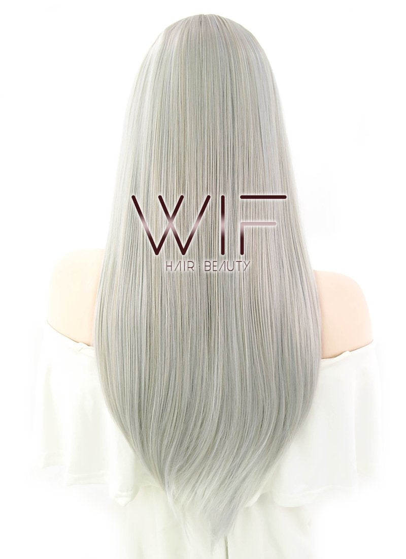 22" Straight Grey Mixed Blonde Synthetic Wig PL494