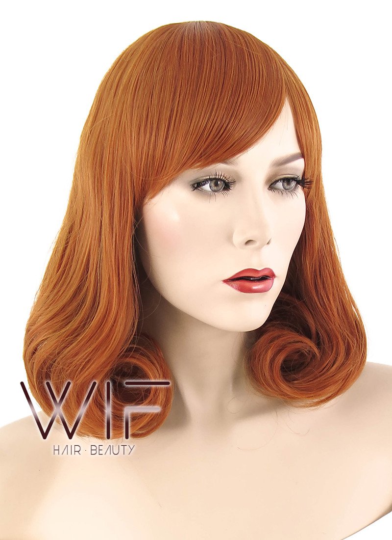 14" Medium Curly Pumpkin Orange Fashion Synthetic Hair Wig PL495