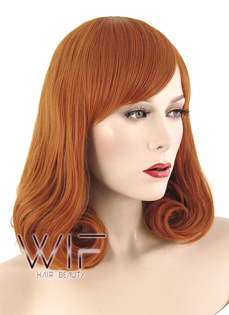 14" Medium Curly Pumpkin Orange Fashion Synthetic Hair Wig PL495