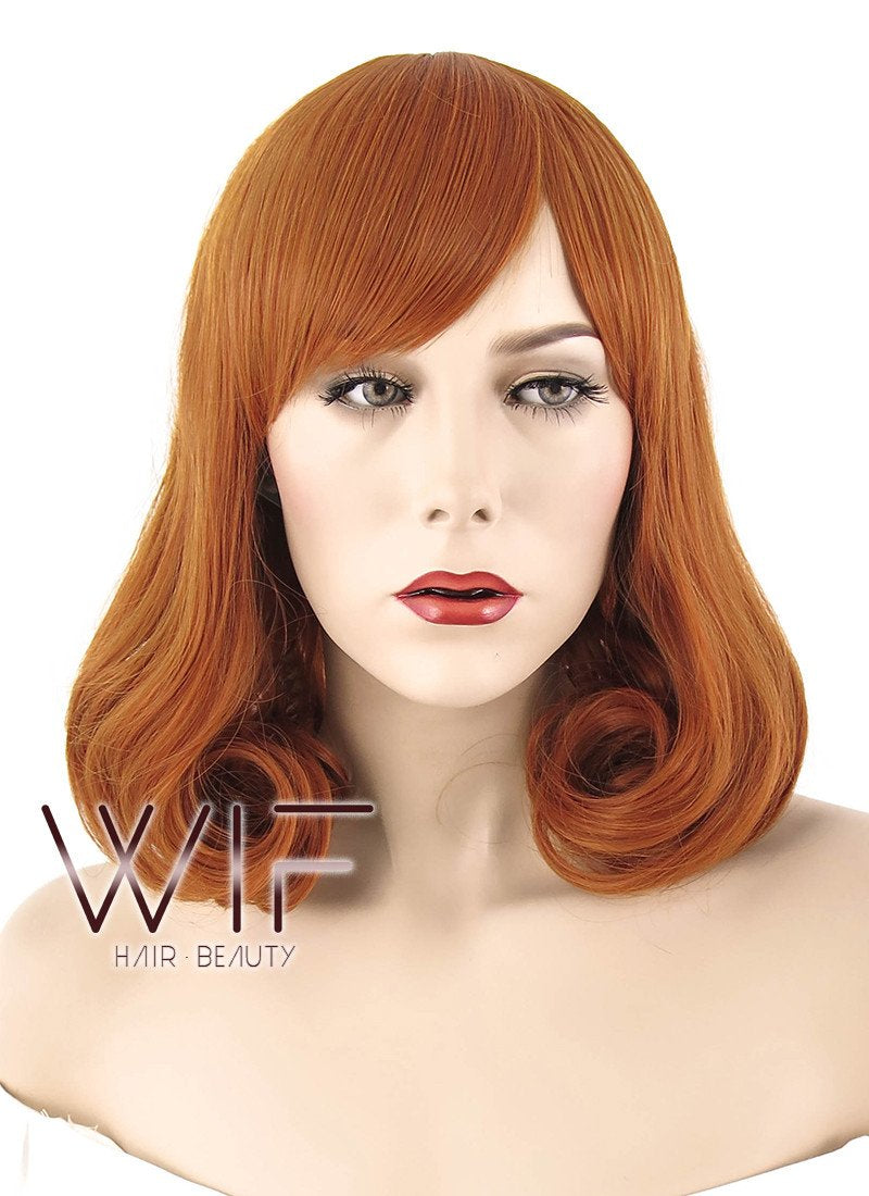 14" Medium Curly Pumpkin Orange Fashion Synthetic Hair Wig PL495