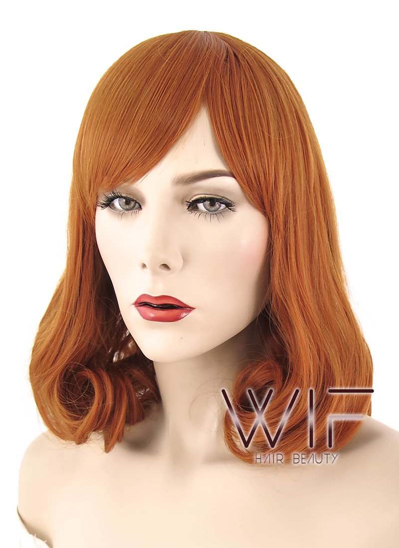 14" Medium Curly Pumpkin Orange Fashion Synthetic Hair Wig PL495