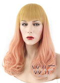 16" Wavy Golden Blonde Mixed Pinkish Orange Synthetic Wig PL497