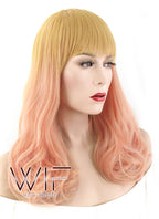 16" Wavy Golden Blonde Mixed Pinkish Orange Synthetic Wig PL497