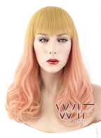 16" Wavy Golden Blonde Mixed Pinkish Orange Synthetic Wig PL497