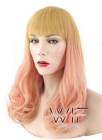 16" Wavy Golden Blonde Mixed Pinkish Orange Synthetic Wig PL497