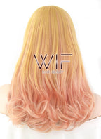 16" Wavy Golden Blonde Mixed Pinkish Orange Synthetic Wig PL497
