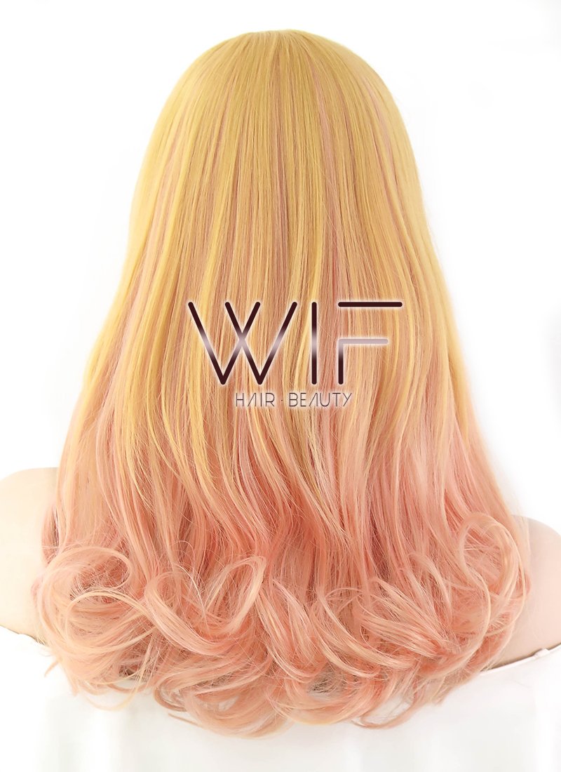 16" Wavy Golden Blonde Mixed Pinkish Orange Synthetic Wig PL497