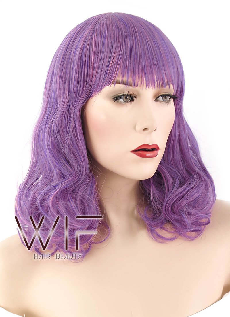 15" Wavy Mixed Purple Synthetic Wig PL500