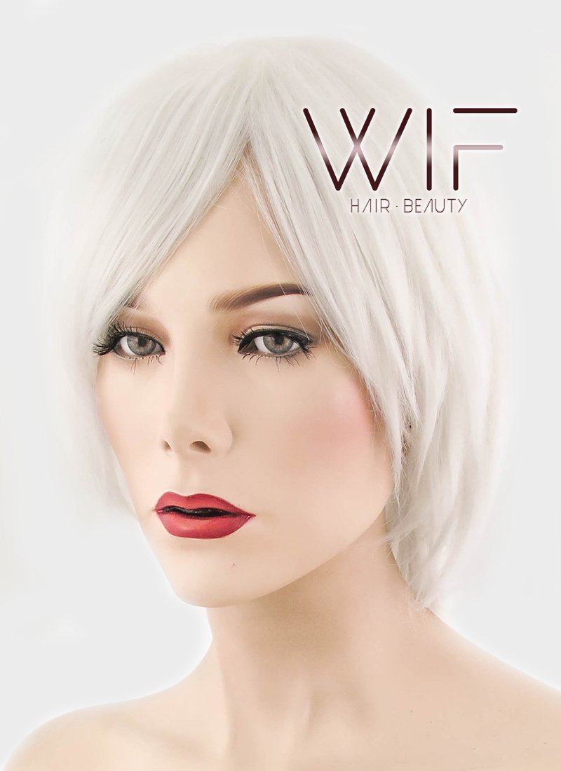 12" Straight White Synthetic Wig RC36