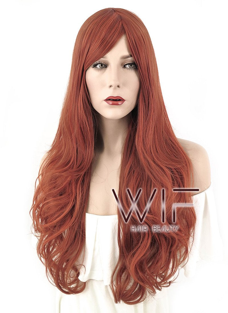 27" Wavy Reddish Brown Synthetic Wig SS178