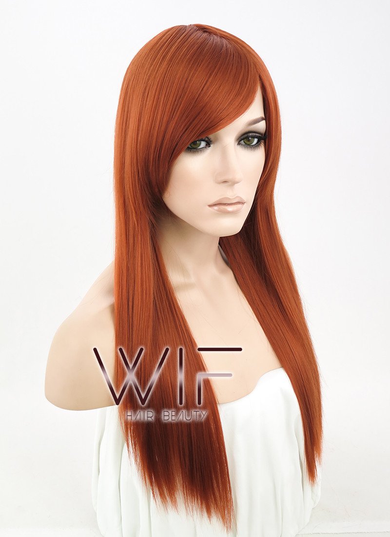 22" Straight Brownish Orange Synthetic Wig TB1117