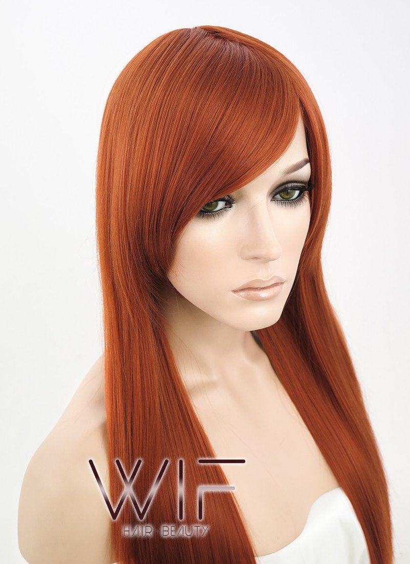22" Straight Brownish Orange Synthetic Wig TB1117