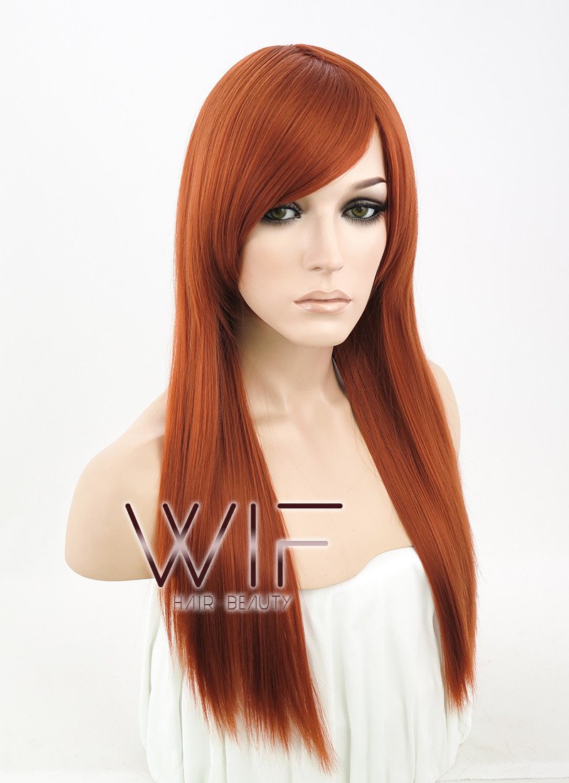 22" Straight Brownish Orange Synthetic Wig TB1117