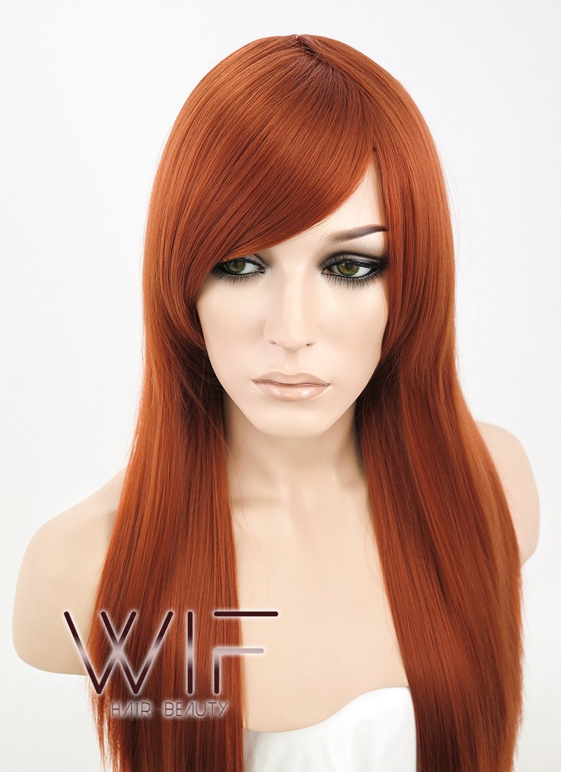 22" Straight Brownish Orange Synthetic Wig TB1117