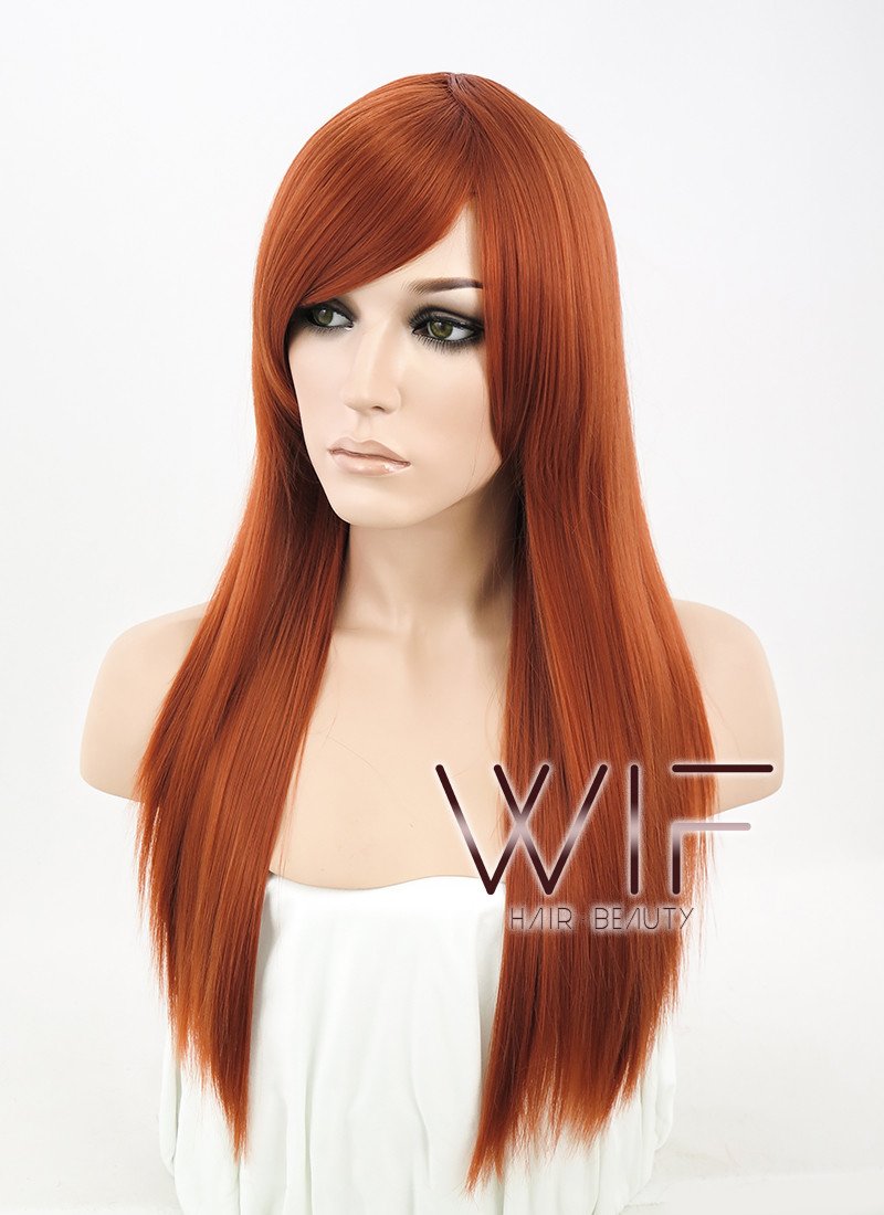 22" Straight Brownish Orange Synthetic Wig TB1117