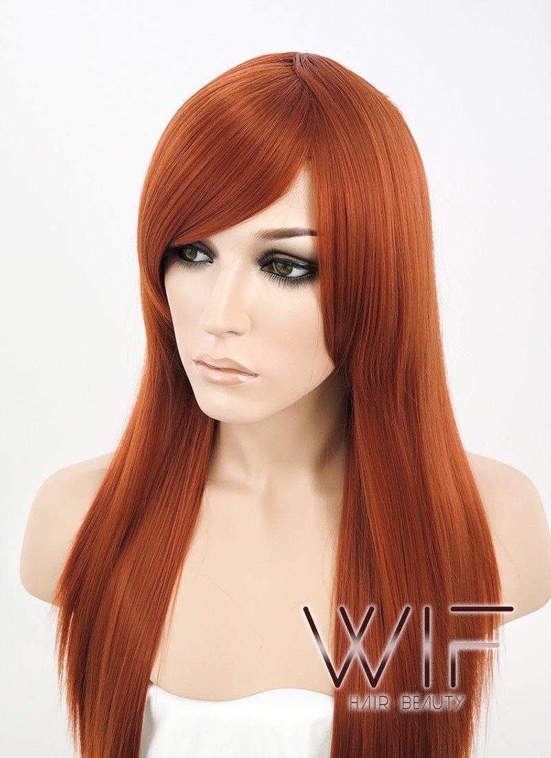 22" Straight Brownish Orange Synthetic Wig TB1117