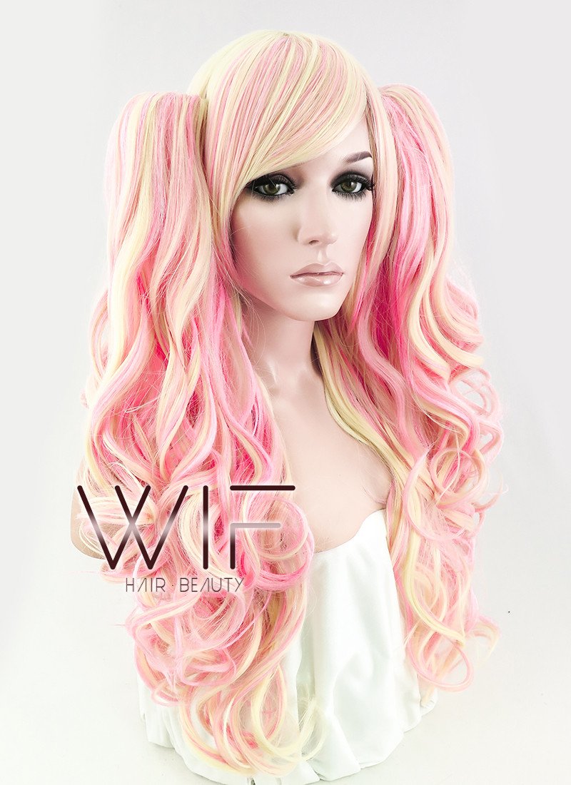 23" Wavy Pink Mixed Blonde Ponytail Synthetic Wig TBZ150