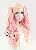 23" Wavy Pink Mixed Blonde Ponytail Synthetic Wig TBZ150