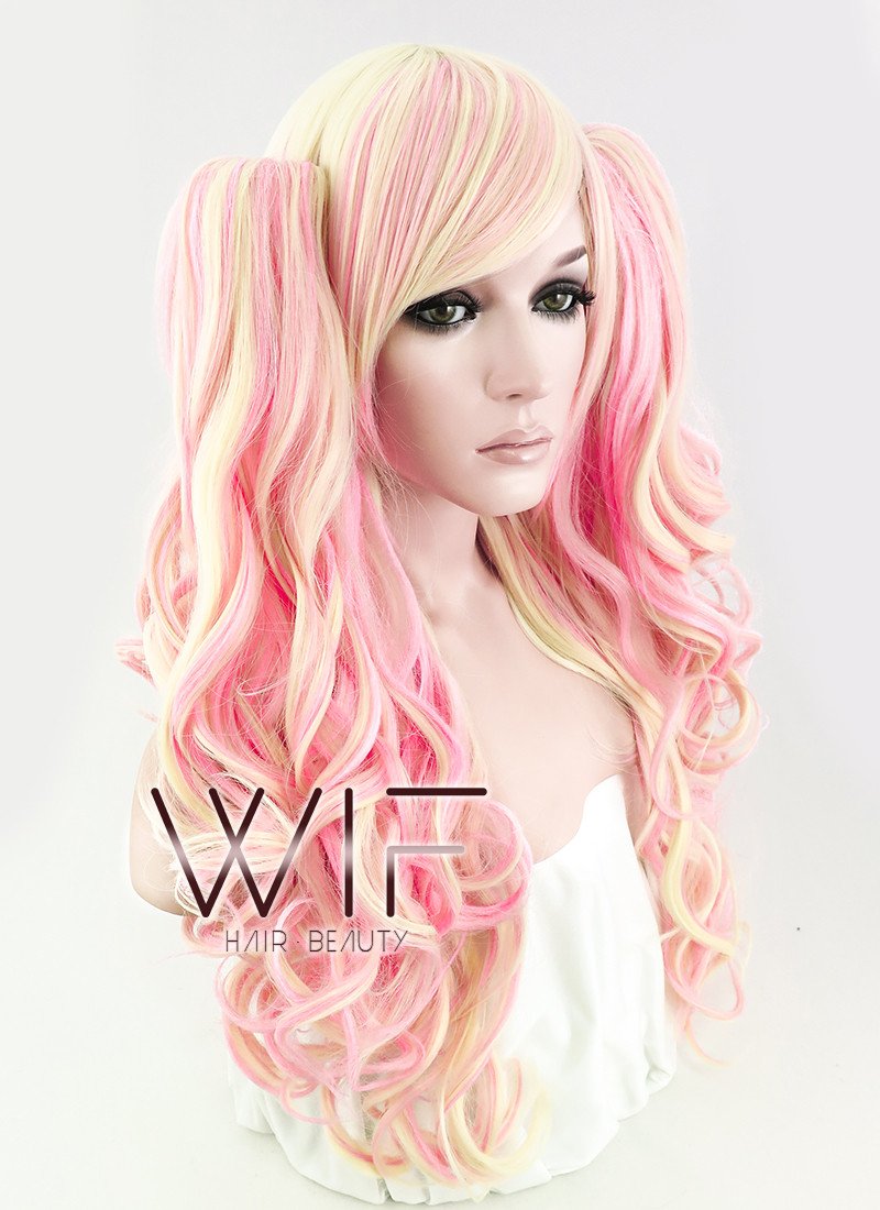23" Wavy Pink Mixed Blonde Ponytail Synthetic Wig TBZ150