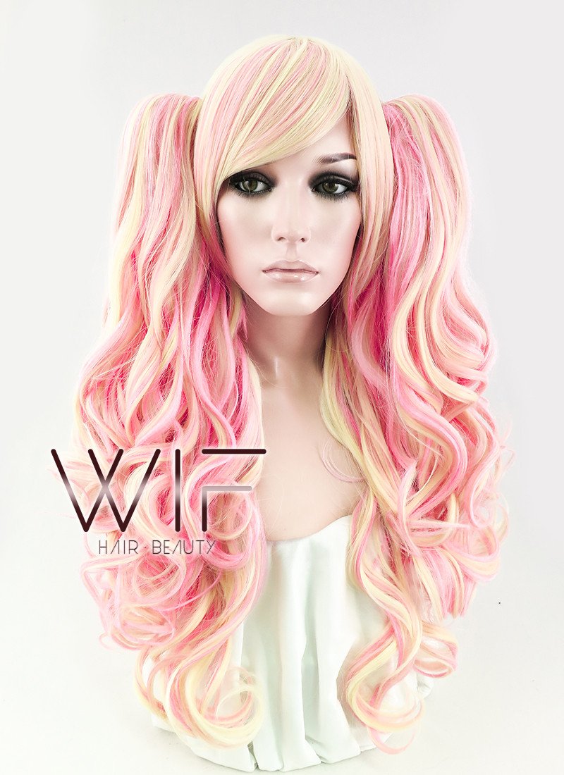 23" Wavy Pink Mixed Blonde Ponytail Synthetic Wig TBZ150