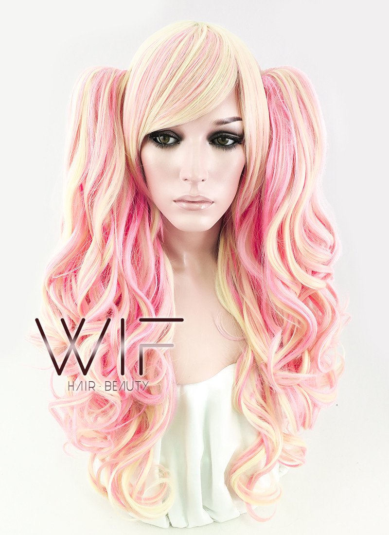 23" Wavy Pink Mixed Blonde Ponytail Synthetic Wig TBZ150