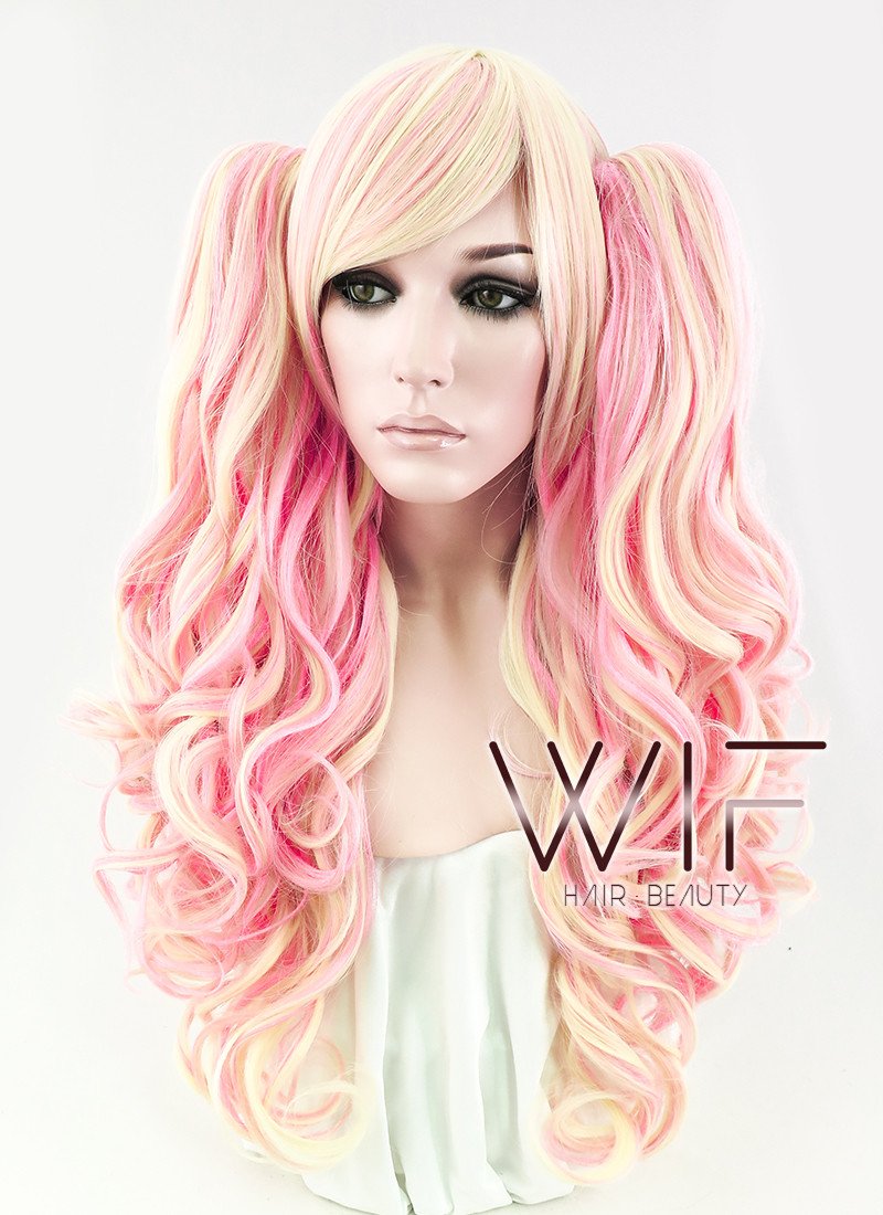 23" Wavy Pink Mixed Blonde Ponytail Synthetic Wig TBZ150