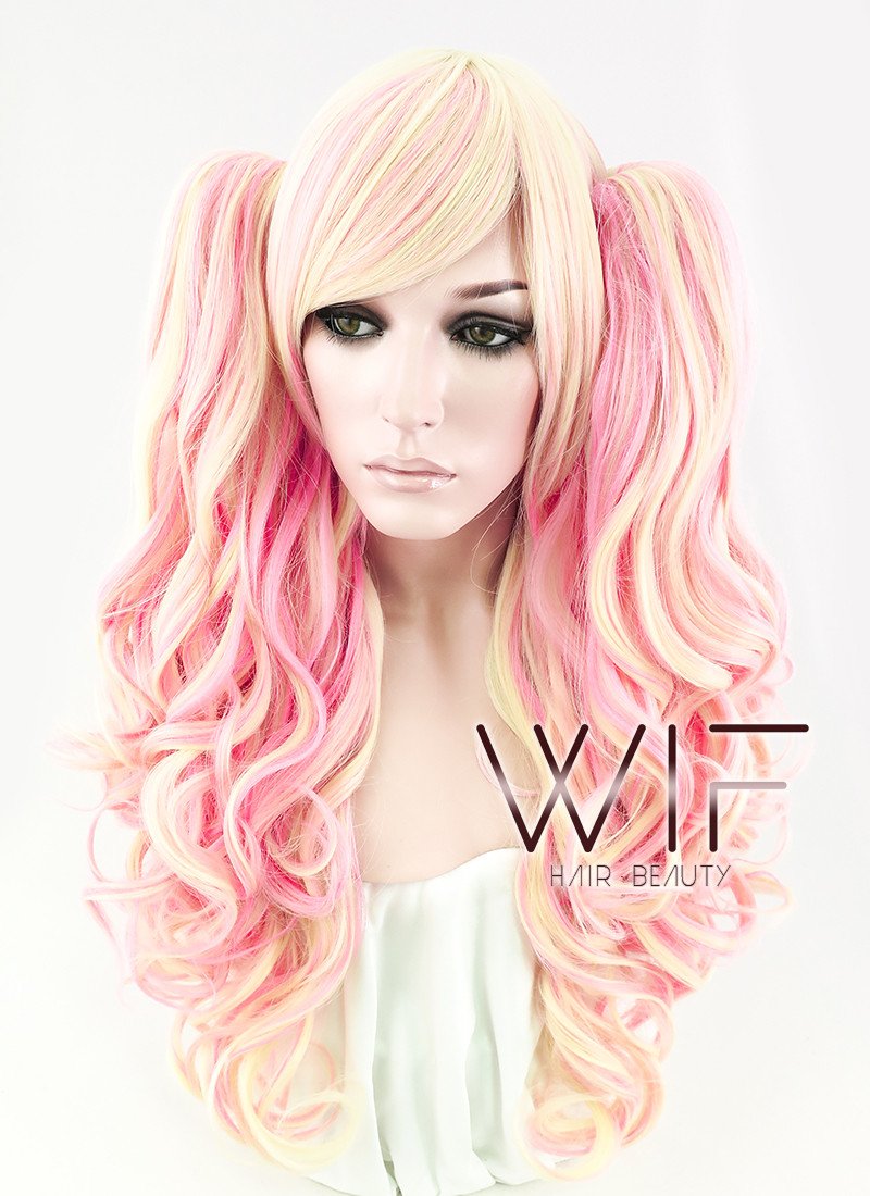 23" Wavy Pink Mixed Blonde Ponytail Synthetic Wig TBZ150