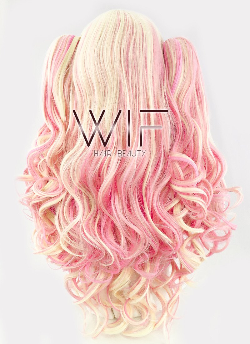 23" Wavy Pink Mixed Blonde Ponytail Synthetic Wig TBZ150