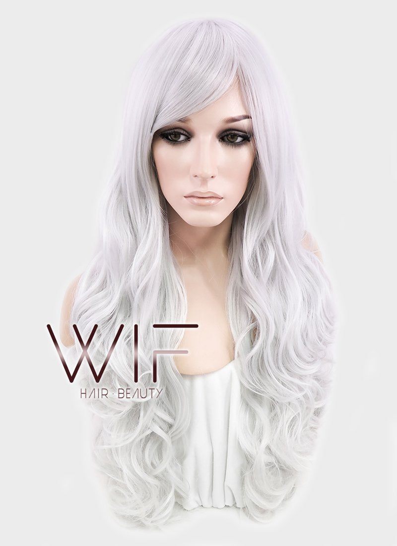 33" Wavy Silver White Synthetic Wig TBZ547
