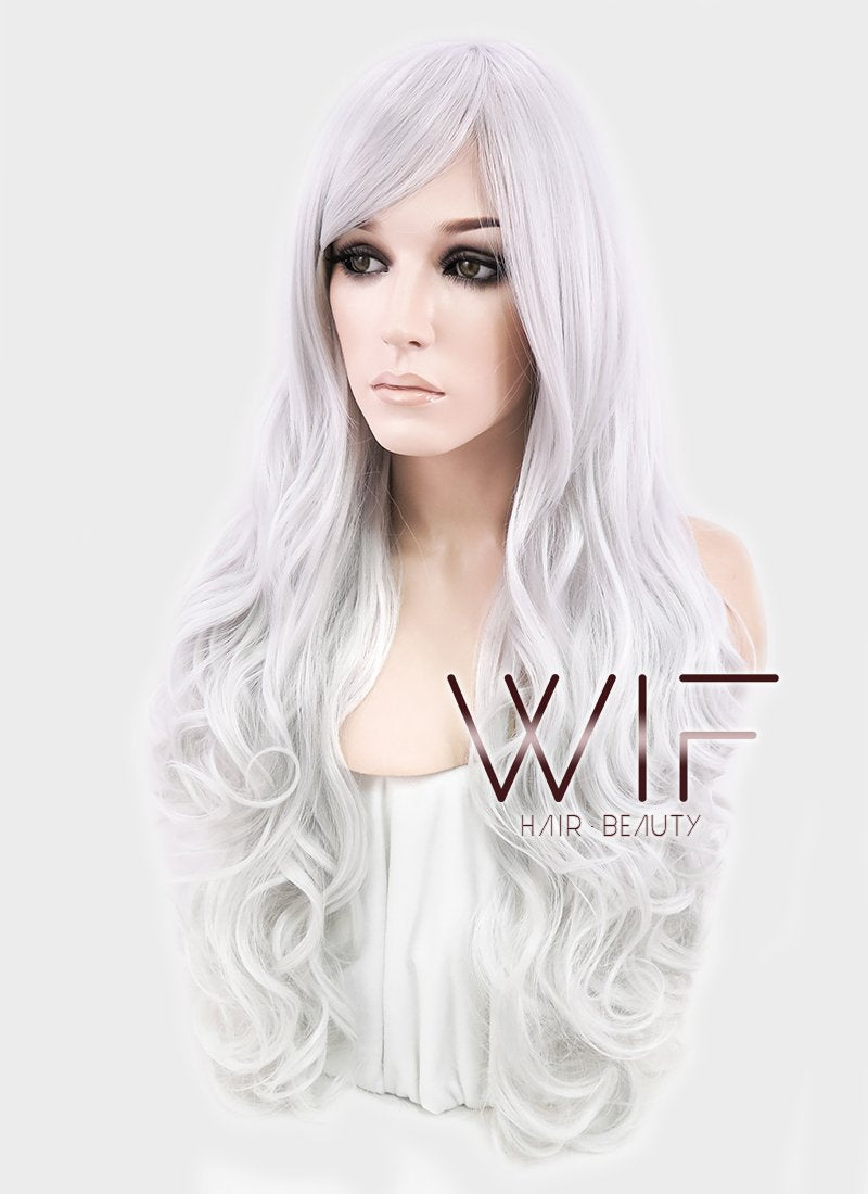 33" Wavy Silver White Synthetic Wig TBZ547