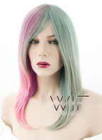 18" Straight Pink Mixed Green Synthetic Wig TX171