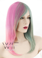 18" Straight Pink Mixed Green Synthetic Wig TX171
