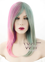 18" Straight Pink Mixed Green Synthetic Wig TX171