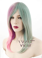 18" Straight Pink Mixed Green Synthetic Wig TX171