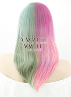 18" Straight Pink Mixed Green Synthetic Wig TX171