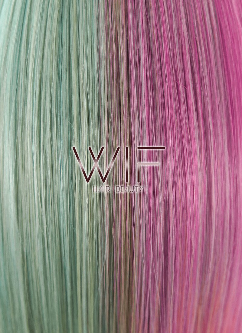 18" Straight Pink Mixed Green Synthetic Wig TX171