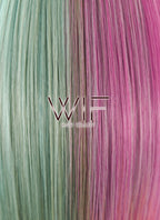 18" Straight Pink Mixed Green Synthetic Wig TX171