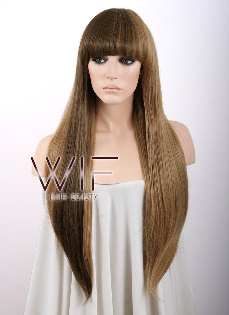 27" Straight Brown Mixed Blonde Synthetic Wig WIG007