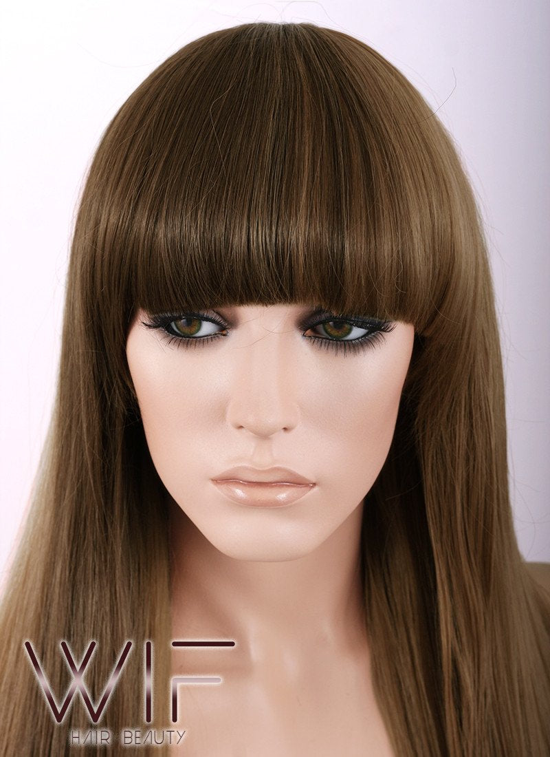 27" Straight Brown Mixed Blonde Synthetic Wig WIG007
