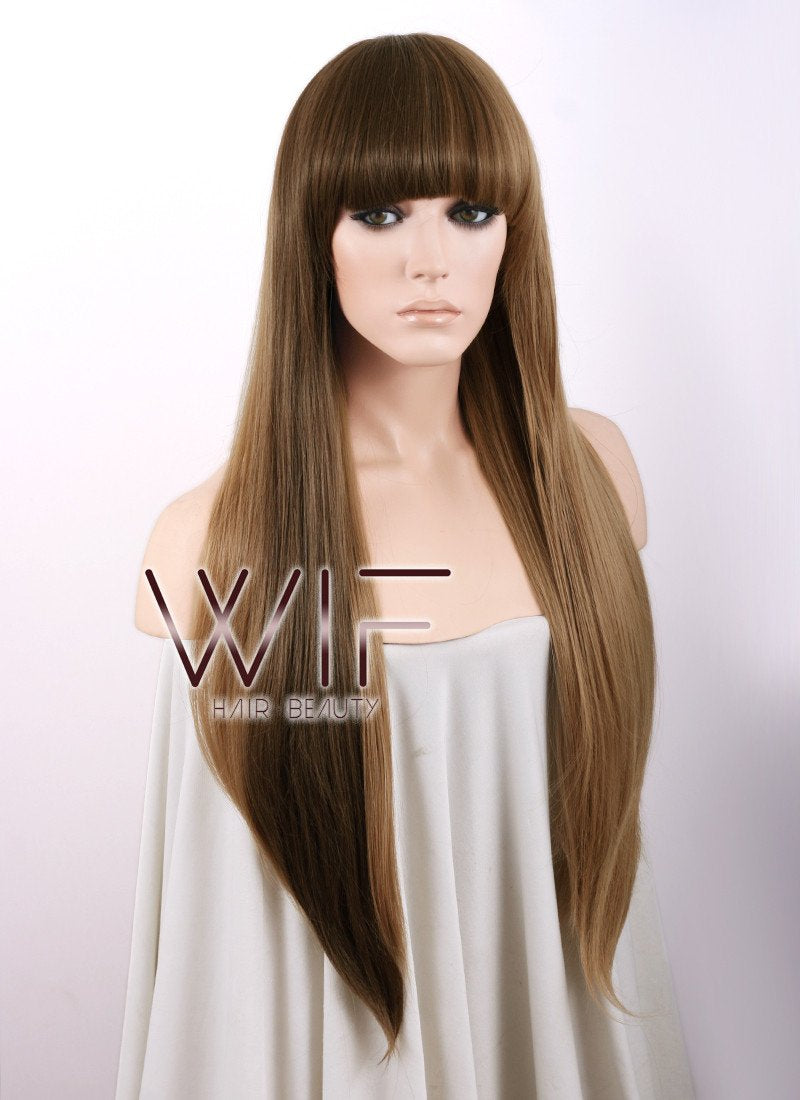 27" Straight Brown Mixed Blonde Synthetic Wig WIG007
