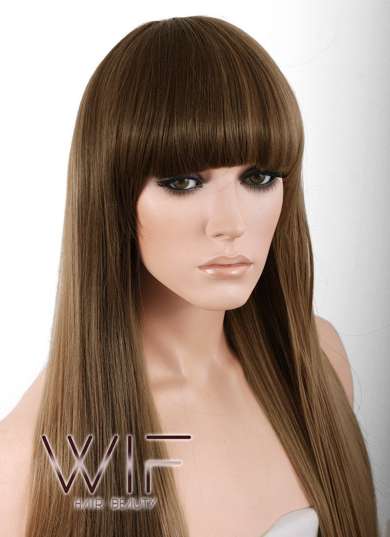 27" Straight Brown Mixed Blonde Synthetic Wig WIG007