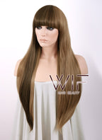 27" Straight Brown Mixed Blonde Synthetic Wig WIG007