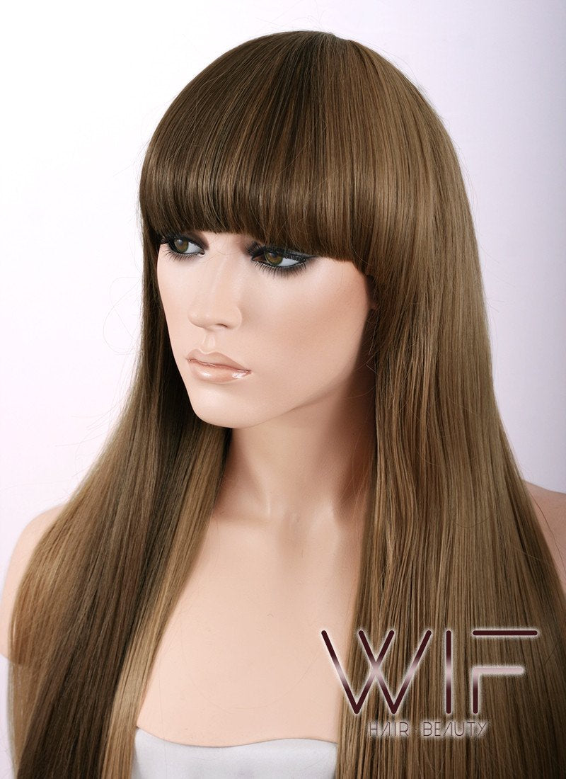 27" Straight Brown Mixed Blonde Synthetic Wig WIG007